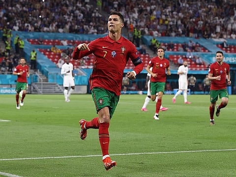 Portugal's Cristiano Ronaldo celebrates after scoring his side's second goal.