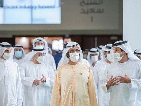 His Highness Sheikh Mohammed bin Rashid Al Maktoum, Vice-President and Prime Minister of the UAE and Ruler of Dubai, on Thursday visited the Arab Health and Medlab Middle East Exhibition and Congress 2021 at Dubai World Trade Centre.