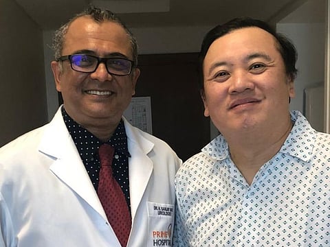 Dr Sanjay Bhat with patient Armand Castaneda, who was airlifted from Baghdad for the surgery at Prime Hospital in Dubai.