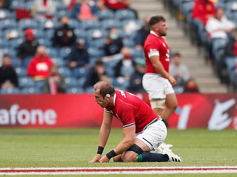 British & Irish Lions' Alun Wyn Jones goes down injured against Japan