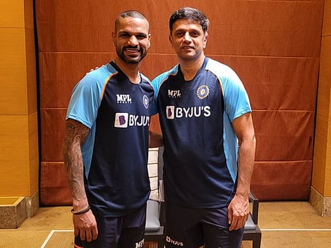 Rahul Dravid (right) with captain Shikhar Dhawan in his avatar as the Indian coach on Sri Lanka tour.