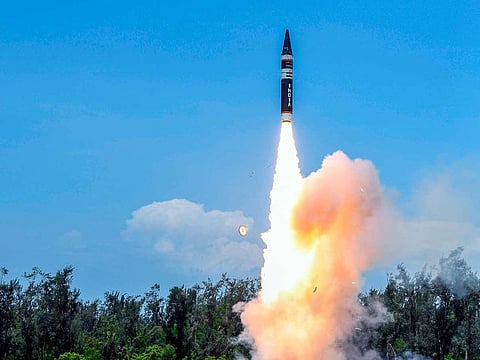 India's Defence Research and Development Organisation (DRDO) tests the new generation Agni-Prime Ballistic Missile, in this file photo. The latest test involves the nuclear-capable Agni-5 missile.