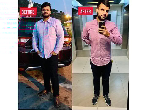 Pakistani expat Ismail Mubarak before and after.