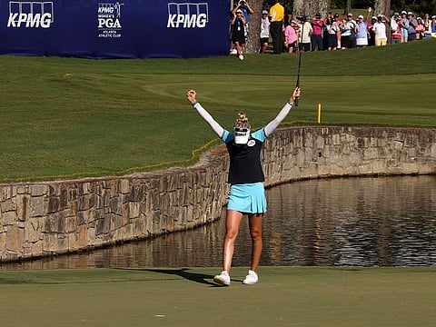 Nelly Korda celebrates her PGA Championship win