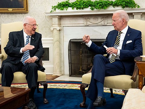 US President Joe Biden meets with Israel's President Reuven Rivlin at the White House in Washington on Monday, June 28, 2021.