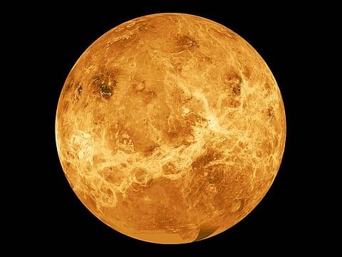 This image shows the planet Venus made with data produced by the Magellan spacecraft and Pioneer Venus Orbiter from 1990 to 1994.