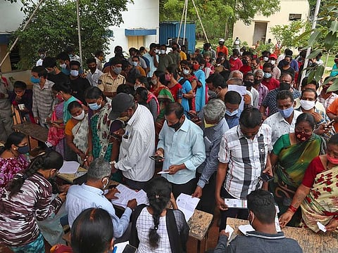 People enroll their names to receive the Covaxin COVID-19 vaccine during a special vaccination drive in Hyderabad, India, Thursday, July 1, 2021.