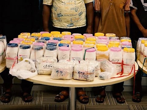 The drugs confiscated from smugglers at Khalid Port in Sharjah.