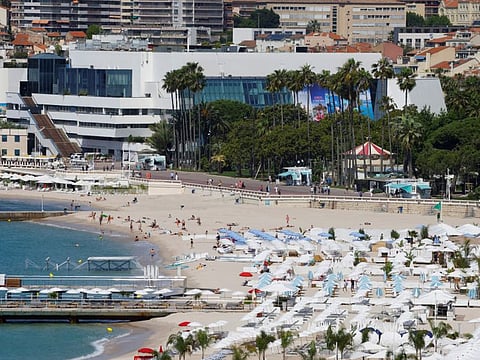 A view shows the Festival palace in Cannes as the French Riviera prepares for the 2021 edition of the Cannes Film Festival which will take place next July, in France, June 3, 2021.