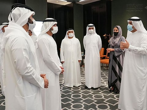 Sheikh Hamdan bin Mohammed meeting with members of the Supreme Committee for Crisis and Disaster Management in Dubai.