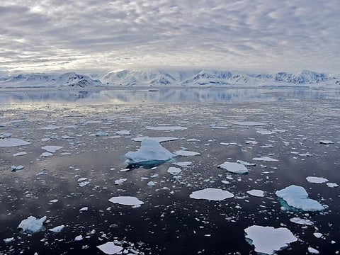 This file photo taken on November 27, 2019 shows a view of the glacier at Chiriguano Bay in South Shetland Islands, Antarctica.