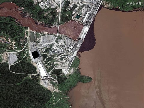 In this file photo handout satellite image obtained courtesy of Maxar Technologies on July 21, 2020 shows a view of northwestern Ethiopia that focuses on the status of the Grand Ethiopian Renaissance Dam (GERD) and the Blue Nile River on July 11, 2020.