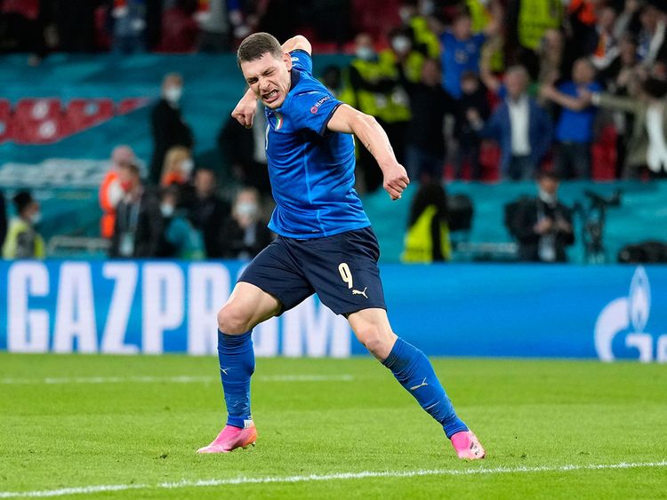 Andrea Belotti celebrates win for Italy over Spain in Euro 2020 semi-final