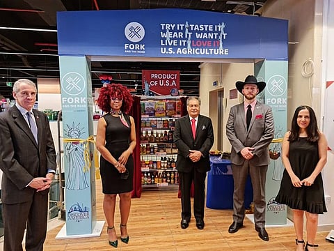 Philip Frayne, the US Consul-General, Valerie Brown, Regional Agricultural Counselor at USDA, Kamal Vachani, Group Director and Partner at Al Maya Group, Lucas Blaustein, Regional Agricultural Attache at USDA, and Fayrouz Zghoul, Senior Marketing Specialist, USDA.