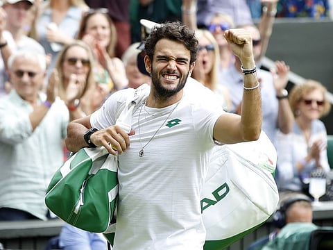 Itay's Matteo Berrettini celebrates winning his semi final match against Poland's Hubert Hurkacz.