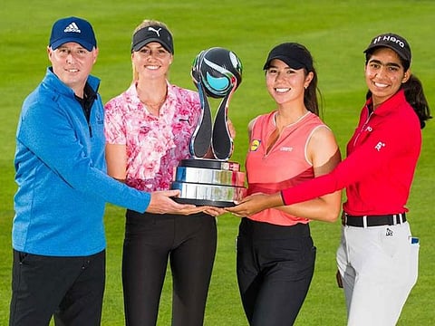 Aramco Team Series winners Olivia Cowan, Andrew Kelsey, Sarina Schmidt and Diksha Dagar