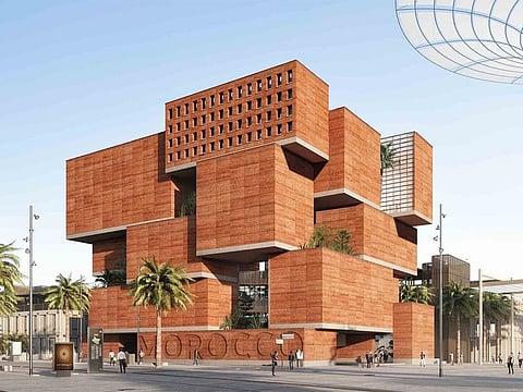 On an area of 3500 square metres, the Morocco Pavilion designed by OUALALOU + CHOI (O+C) is an earthen construction inspired by traditional architecture.