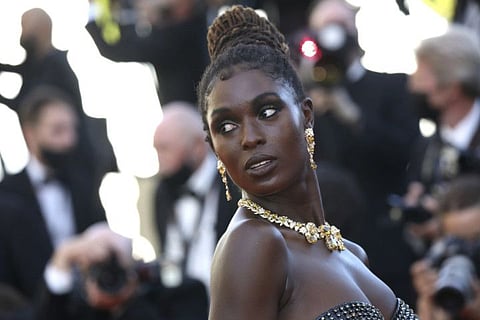 Jodie Turner-Smith poses for photographers upon arrival at the premiere of the film ‘Stillwater’ at the 74th international film festival, Cannes, southern France, Thursday, July 8, 2021.