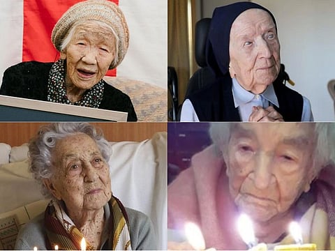 LIVING SUPERCENTENARIANS: (Clockwise from top left): Kane Tanaka (118), Lucile Randon (117), Casilda Benegas (113 ), Maria Morera (113). Except for Tanaka, the three other supercentenarians had confirmed COVID-19, and survived.