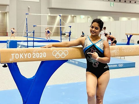 Gymnast Pranati Nayak at the training arena in Tokyo 2020 Olympics Games Village