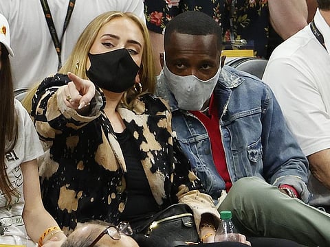 Singer Adele with Rich Paul at Game Five of the NBA Finals between the Milwaukee Bucks and the Phoenix Suns at Footprint Center on July 17, 2021 in Phoenix, Arizona.
