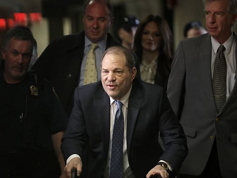 Harvey Weinstein arrives at a Manhattan courthouse for his rape trial in New York, Monday, Feb. 24, 2020.