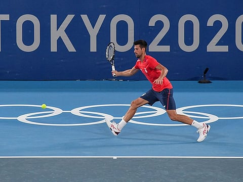 World No.1 Novak Djokovic has a hit at Ariake Tennis Park in Tokyo, where the tennis event will take place.