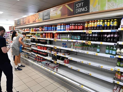 Empty shelves at a Tesco supermarket in central London on July 22, 2021.