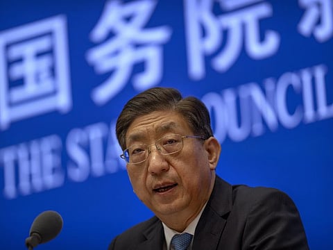 Zeng Yixin, Vice Minister of China's National Health Commission, at a press conference at the State Council Information Office in Beijing on July 22, 2021. Zeng said he was taken aback by the World Health Organisation's plan for the second phase of a COVID-19 origins study.