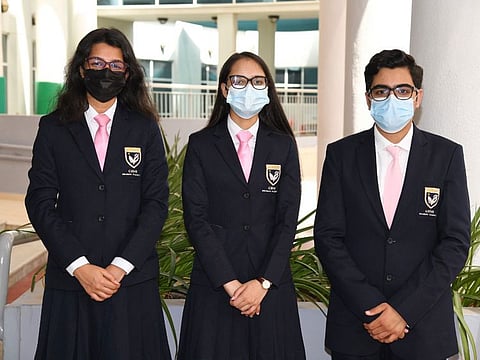 From left: Diya Bansal, Anushri Mittal and Medhansh Hinduja were ISC toppers at GEMS Modern Academy in Dubai, with a near-perfect score of 99.5 per cent.