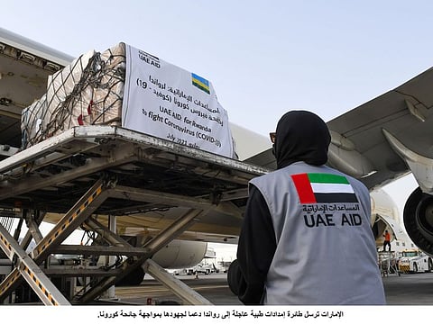 Aid for Rwanda being loaded.