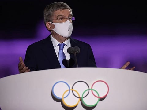 International Olympic Committee (IOC) President Thomas Bach speaks during a speech at the opening ceremony.