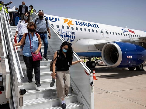 Israeli tourists arrive at the Marrakech-Menara International Airport on the first direct commercial flight between Israel and Morocco. Two Israeli airlines launched their first commercial flights between Israel and Morocco on Sunday, July 25, 2021, less than a year after the countries officially normalised relations.