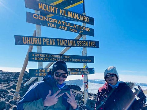 Shashwat Mahalanobis and his mother Shobha on Mount Kilimanjaro.