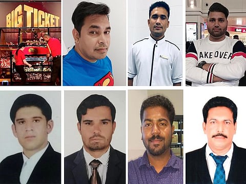 Clockwise from top left (second frame onwards): Dilshad Ahmed, Karanjeet Nagra, Manish Kumar, Noushad, Renjith Somarajan, Wahid Zaman and Mohammad Mostafa Sohraby.