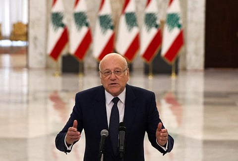 Lebanon's new Prime Minister-designate Najib Mikati speaks at the presidential palace in Baabda, Lebanon on July 26, 2021.