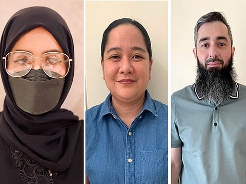 From left: F. Ahmed, Rea and Muslim -- latest winners in the Mahzooz draw.