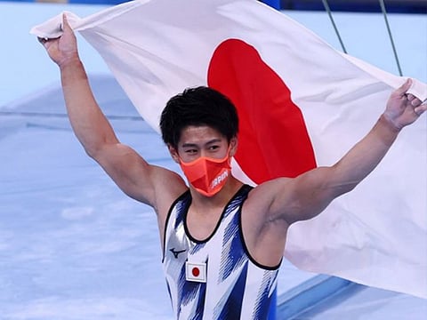 File: Daiki Hashimoto of Japan celebrates after winning the gold medal.