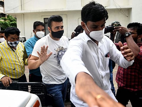 Raj Kundra at the Crime Branch in Mumbai.