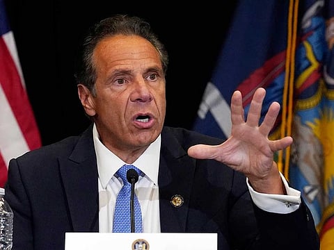 New York Gov. Andrew Cuomo speaks during a news conference at New York's Yankee Stadium, Monday, July 26, 2021.