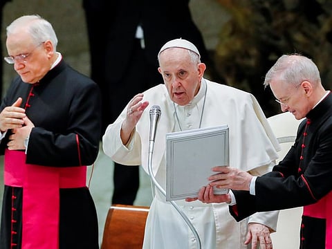 Pope Francis holds the weekly general audience at the Paul VI Audience Hall at the Vatican on August 4, 2021.