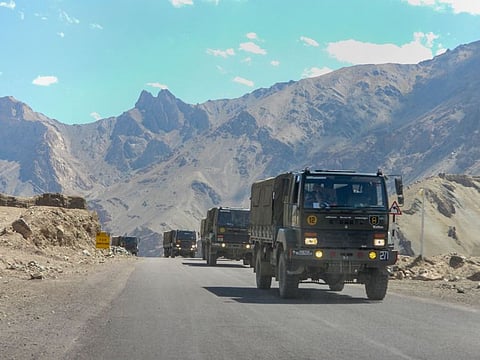 Army trucks move towards LAC eastern Ladakh in a file photo. The Indian Army said that both the countries have ceased forward deployments in this area in a phased, coordinated and verified manner.