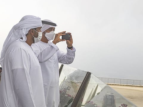 Sheikh Mohamed bin Zayed Al Nahyan (right) during the visit to Al Suhub Rest House in Khor Fakkan.