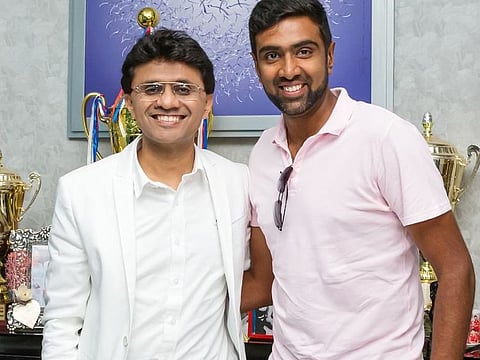 Ravi Ashwin (right) with Anis Sajan during a visit to Dubai.