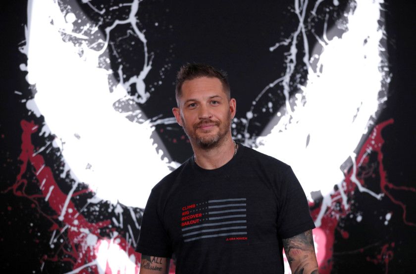 Cast member Tom Hardy poses at a photo call for the movie "Venom" in Los Angeles, California, U.S., September 27, 2018.