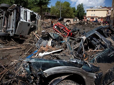 Vehicles are seen in the debris of flash floods that swept through towns in the Turkish Black Sea region in Bozkurt, a town in Kastamonu province, Turkey, August 13, 2021.