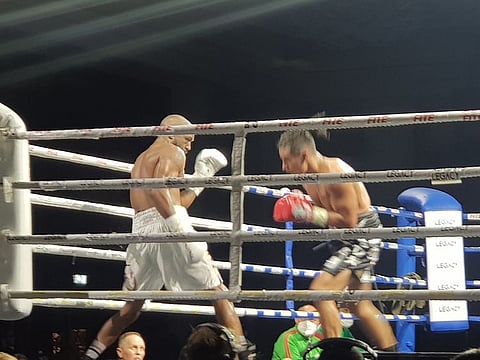 Anthony Trout in action against Alejandro Davila at the Atlantis Hotel on the Palm, Dubai last night. It was cagey and defensive. Those Rocky movies are far more entertaining...