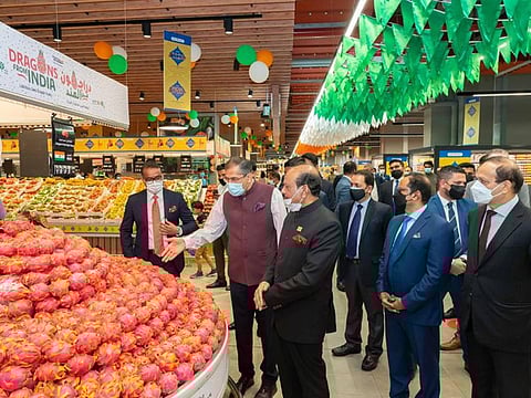 India’s Ambassador to the UAE, Pavan Kapoor and Yussufali M.A. at the opening of the ‘India Utsav’, a LuLu organised showcase for Indian-made products.