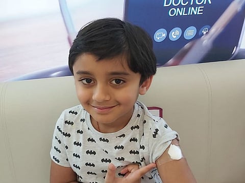 Aarav Maskara after his first Sinopharm vaccine