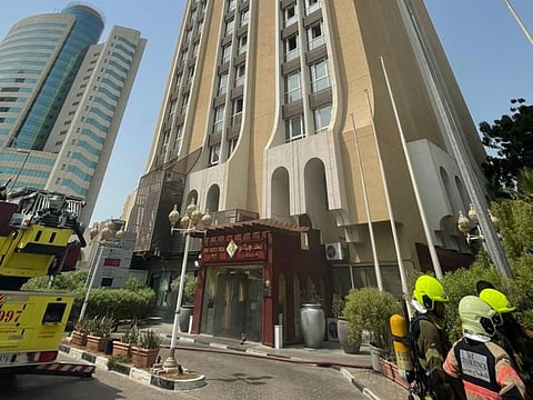 A fire broke out in Al Khaleej Plaza Hotel on Al Maktoum Road in Dubai on Thursday.